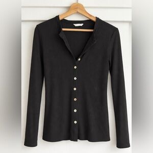 Zara Black Button-Down Ribbed Fitted Cardigan